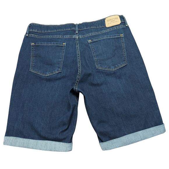 Signature Levi Strauss Women's Dark Wash High Rise Bermuda Denim Jean Shorts - Picture 2 of 5